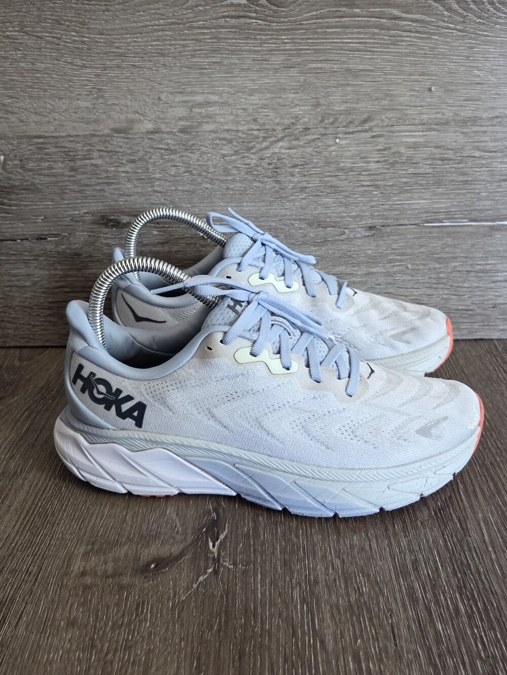 Hoka One Women's Light Gray/Blue and Coral Athletic Running Shoes